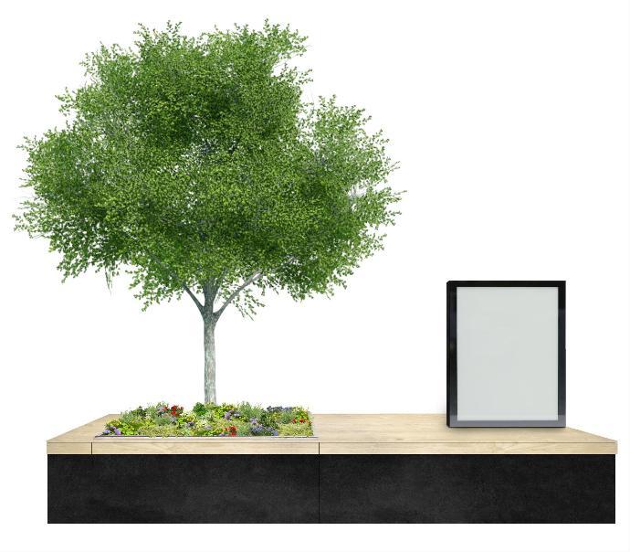 Simontrees Begrünungsmodul ausgestattet mit einer Screen-Werbefläche