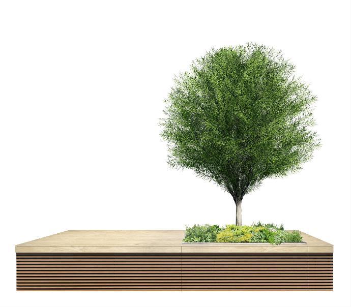 Simontrees Begrünungsmodul ausgestattet mit Holzverkleidung